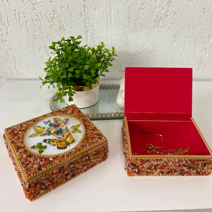 Square Jewelry Box in Red Agate