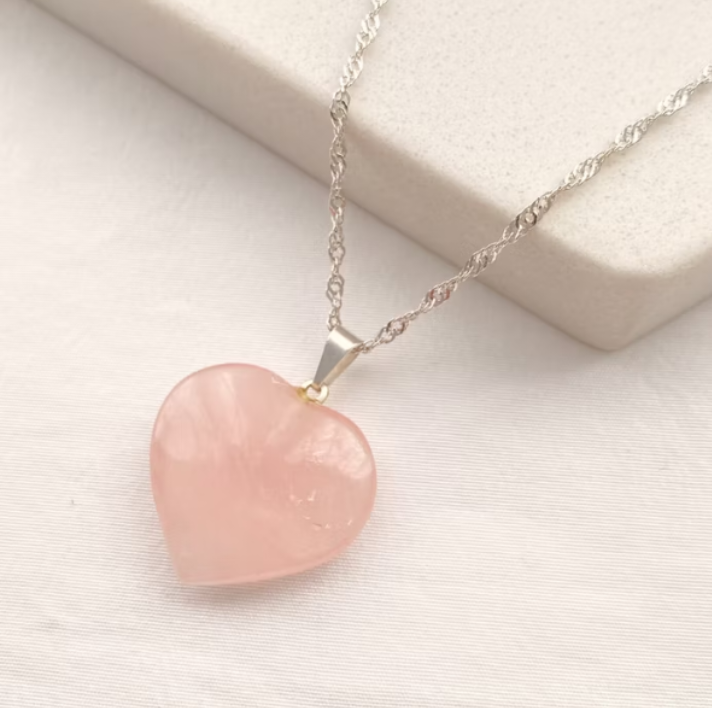 Pink Quartz Medium Heart Pendant