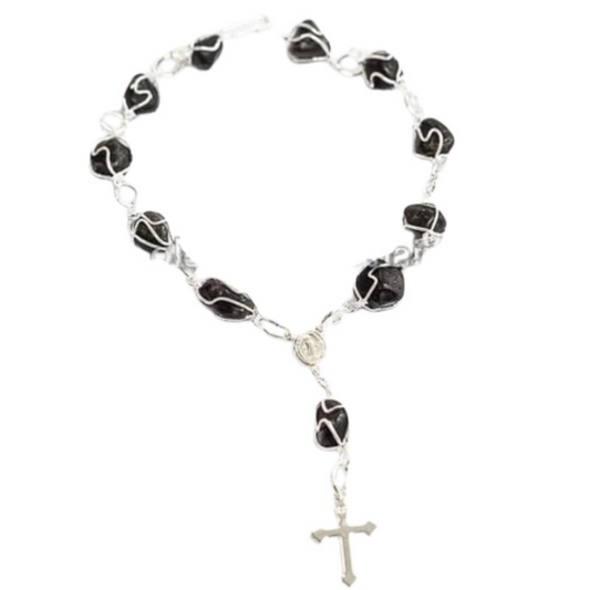 Tumbled Natural Onyx Stone Rosary Bracelet